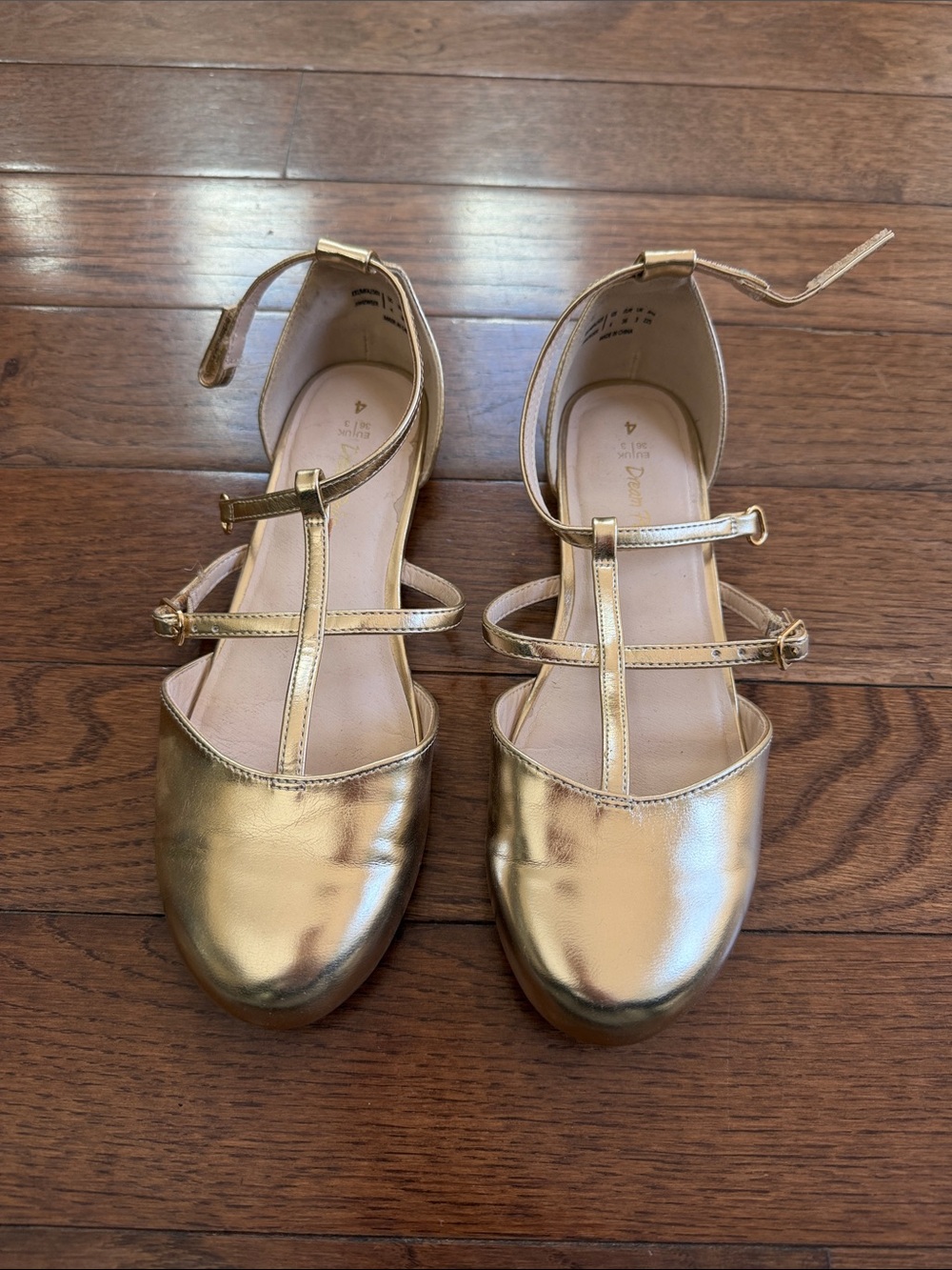 Gold kids T-Strap Ballet Flats